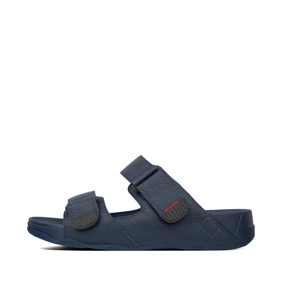 Fitflop Mens Slides Navy - Gogh Moc Adjustable Leather - 67GONSRKB